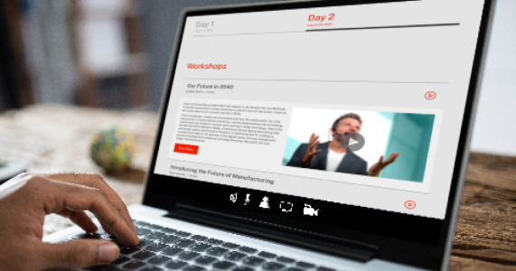 virtual event video playing on laptop screen
